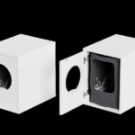 Modern cat litter box cabinet with side entry and storage on top.