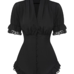 Inspired Black lace Victorian blouse styled with gothic accessories - Growls and Grimm