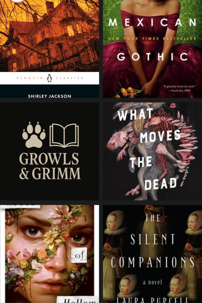 Collage of haunted house books covers – Growls & Grimm spooky season booklist.