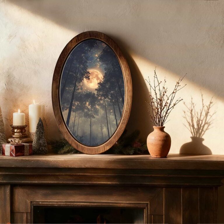 Gothic Full Moon Forest Wall Art (Oval Frame)