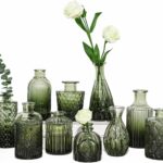 Vintage Green Glass Bud Vases Set