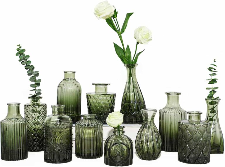 Vintage Green Glass Bud Vases Set