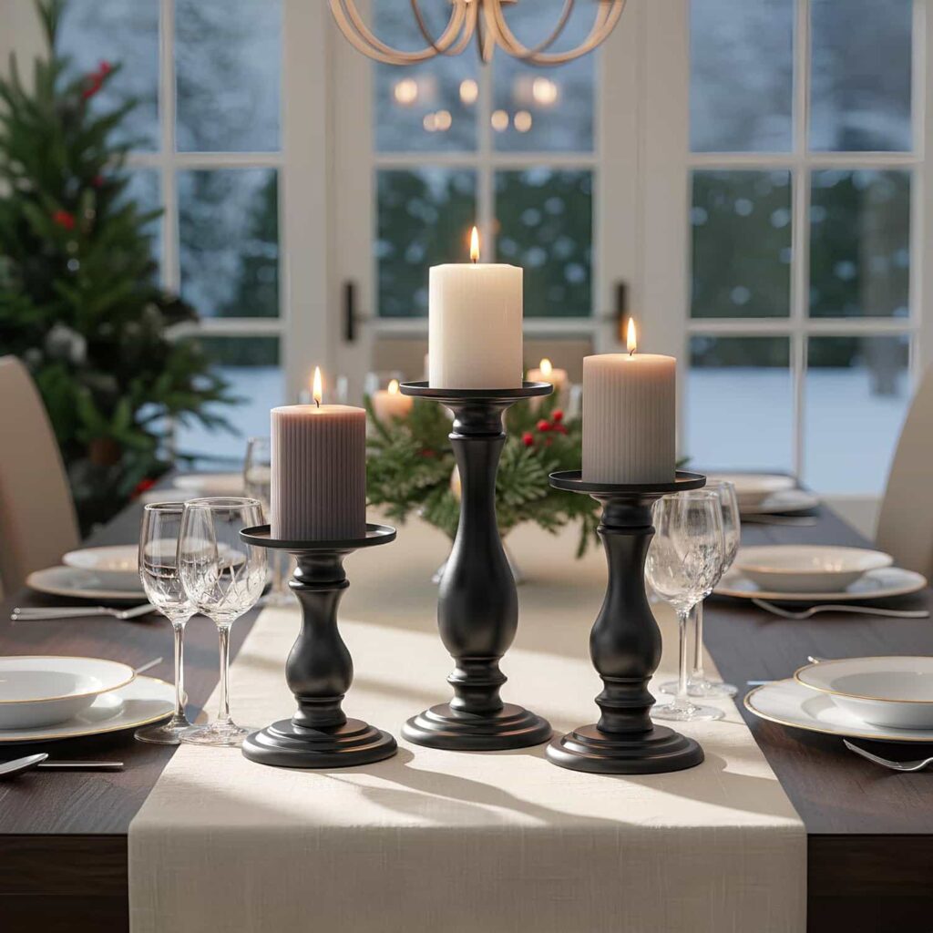 Matte Black Pillar Candle Holders (Set of 3)