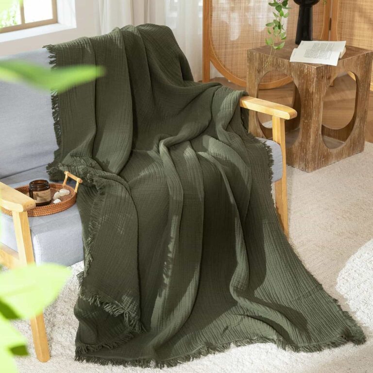 Olive Green Muslin Cotton Throw Blanket