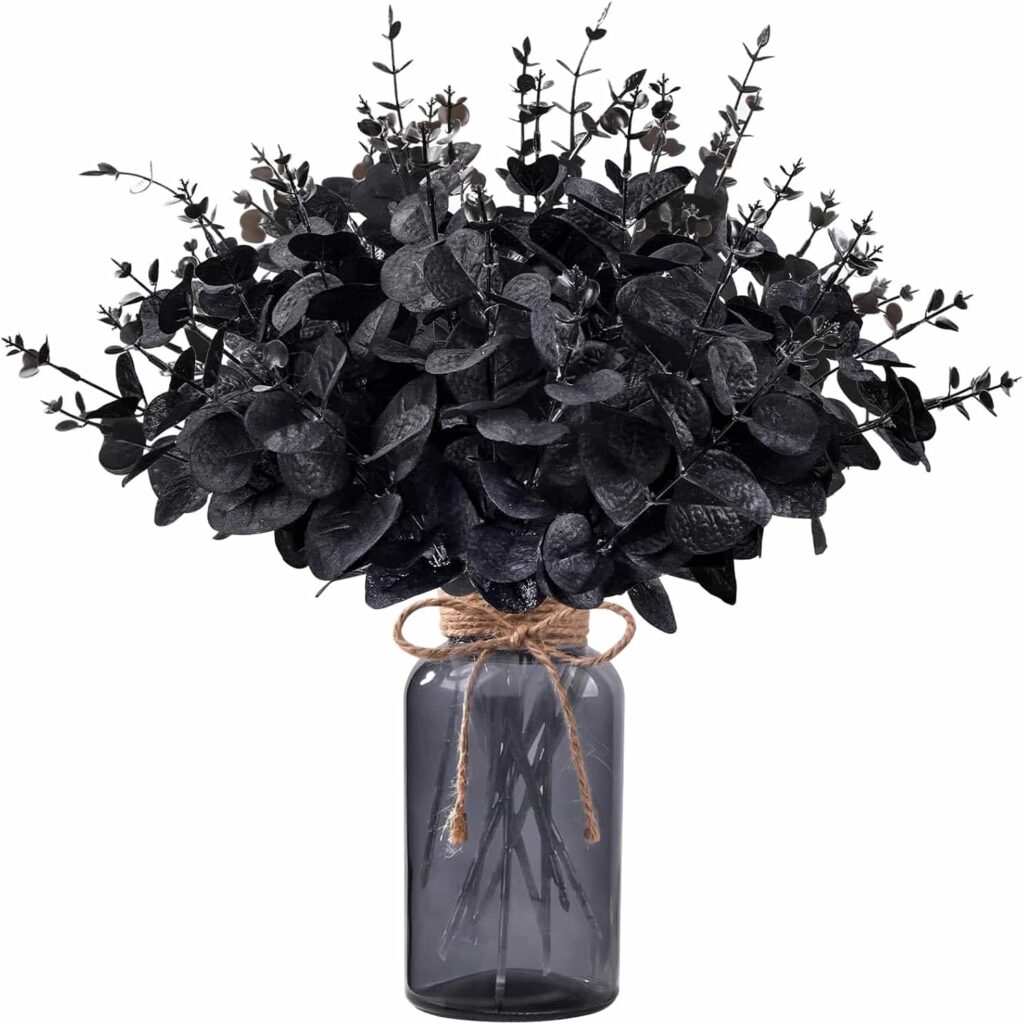 Black Eucalyptus Stems with Glass Vase
