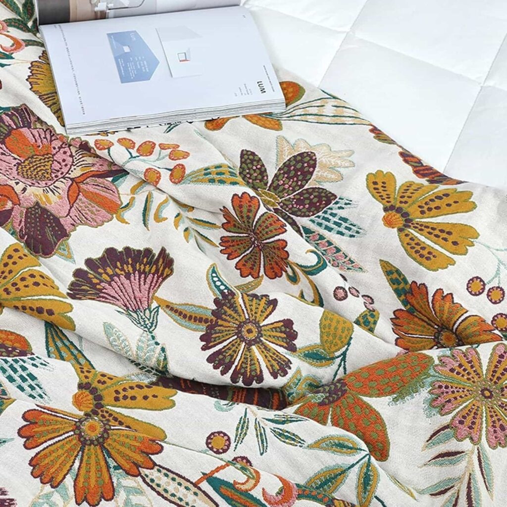 Cotton Woven Floral Throw Blanket