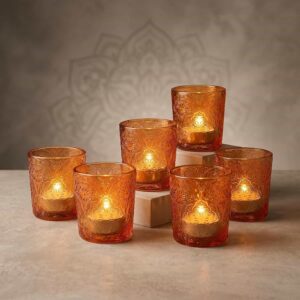 Amber Mandala Glass Tealight Holders